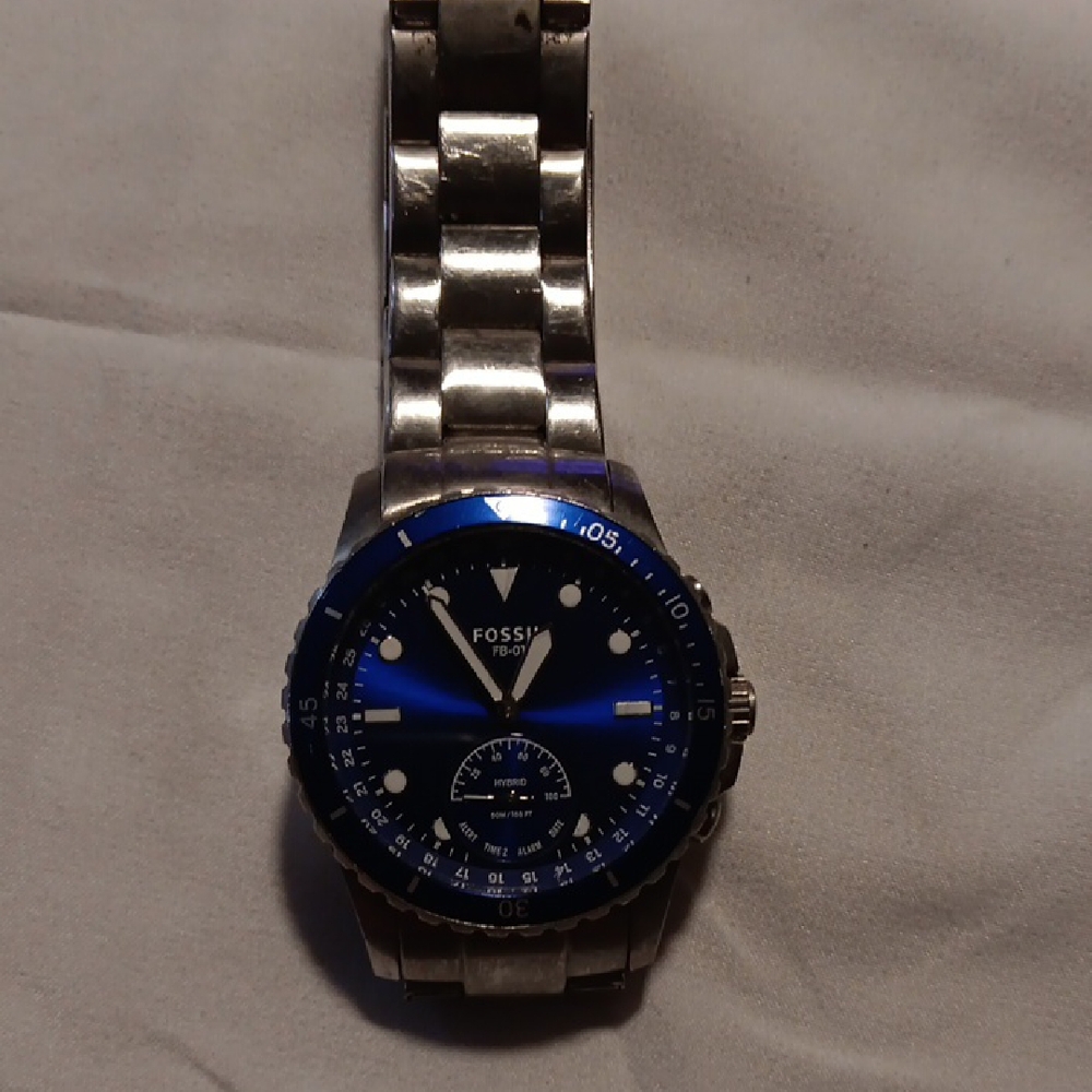 Fossil Silver Watch with Deep Blue Dial